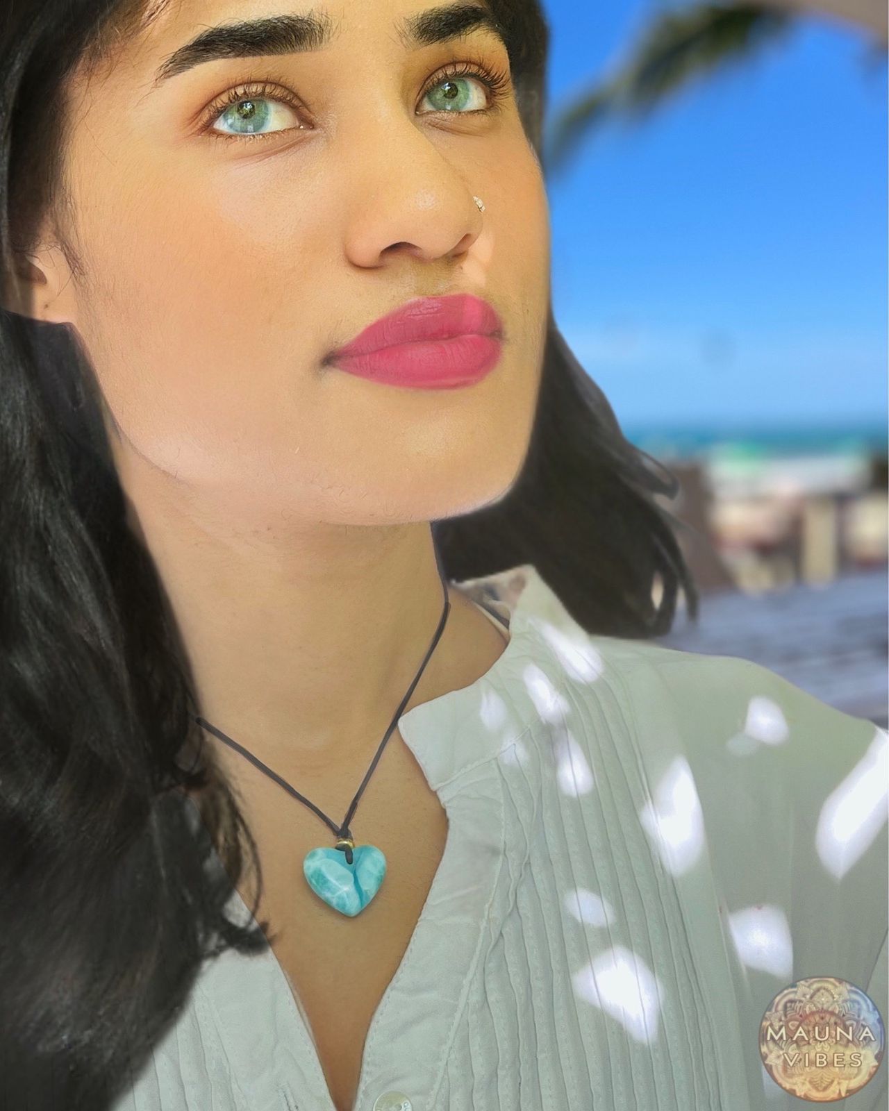Collar de Corazón de Piedra Larimar de República Dominicana - Colgante de piedra preciosa azul caribeña - Joyería de cristal curativo - Regalo hecho a mano - Unisex