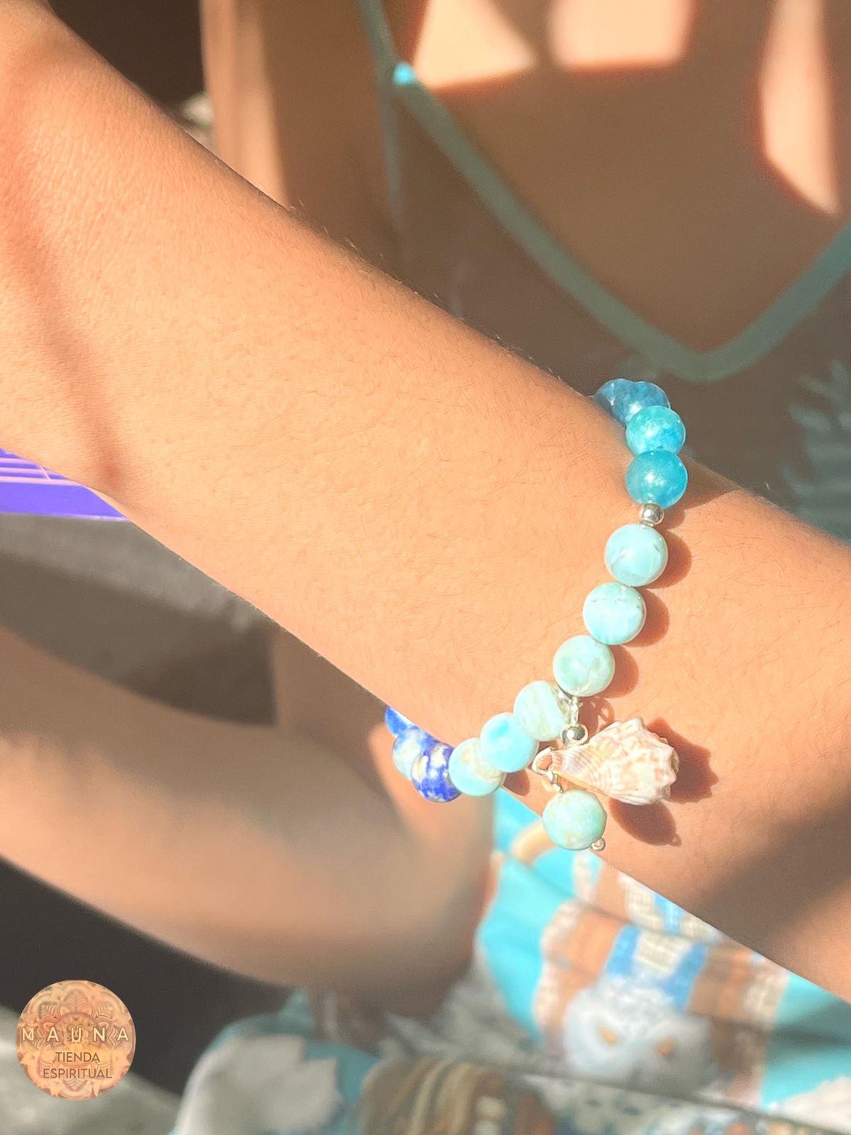Pulsera Los 3 Mares Con Piedras Larimar, Apatita y Lapislázuli | Joyería de cristales curativos inspirados en el océano, pulsera bohemia