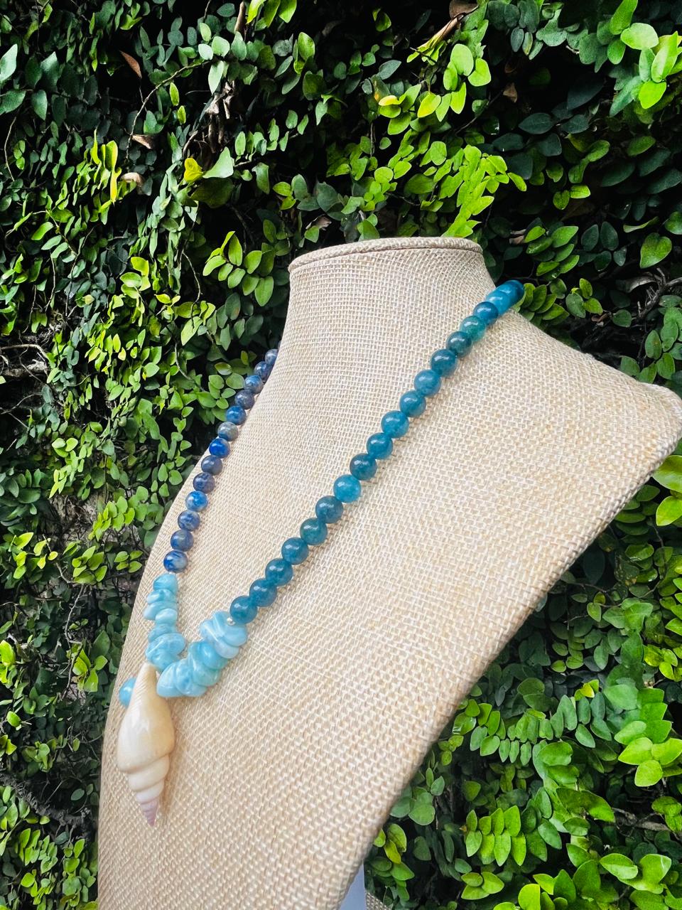 Collar de larimar auténtico para mujer: joyería de cristal curativo de apatita y lapislázuli | Regalo de lujo inspirado en el océano para ella | Collar bañado en plata con piedras preciosas de los 3 mares de Mauna Vibes