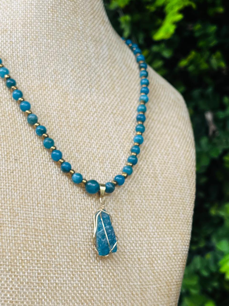 Colar de apatita azul, joias de contas para mulheres, colar espiritual, presente de colar, joias boho