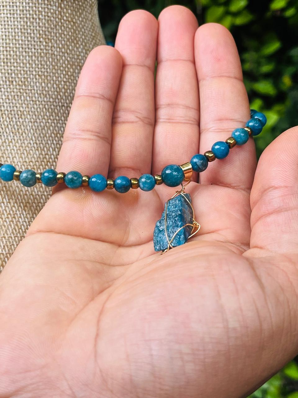 Colar de apatita azul, joias de contas para mulheres, colar espiritual, presente de colar, joias boho