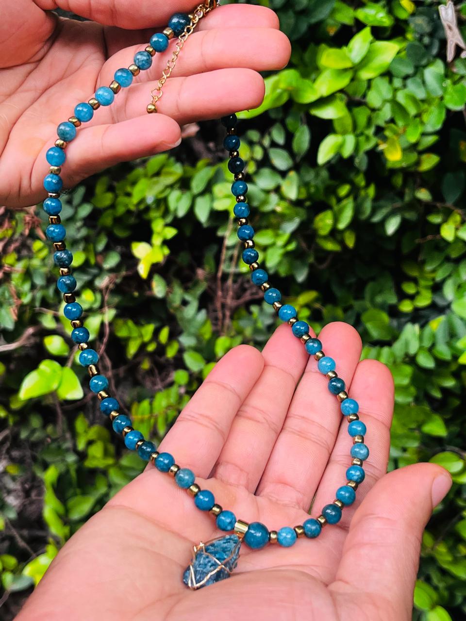 Colar de apatita azul, joias de contas para mulheres, colar espiritual, presente de colar, joias boho
