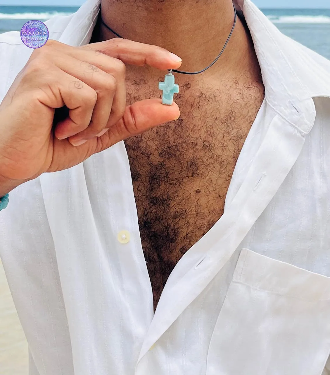 Colgante de cruz de larimar, hermoso collar de regalo de cruz espiritual con larimar genuino de la República Dominicana.