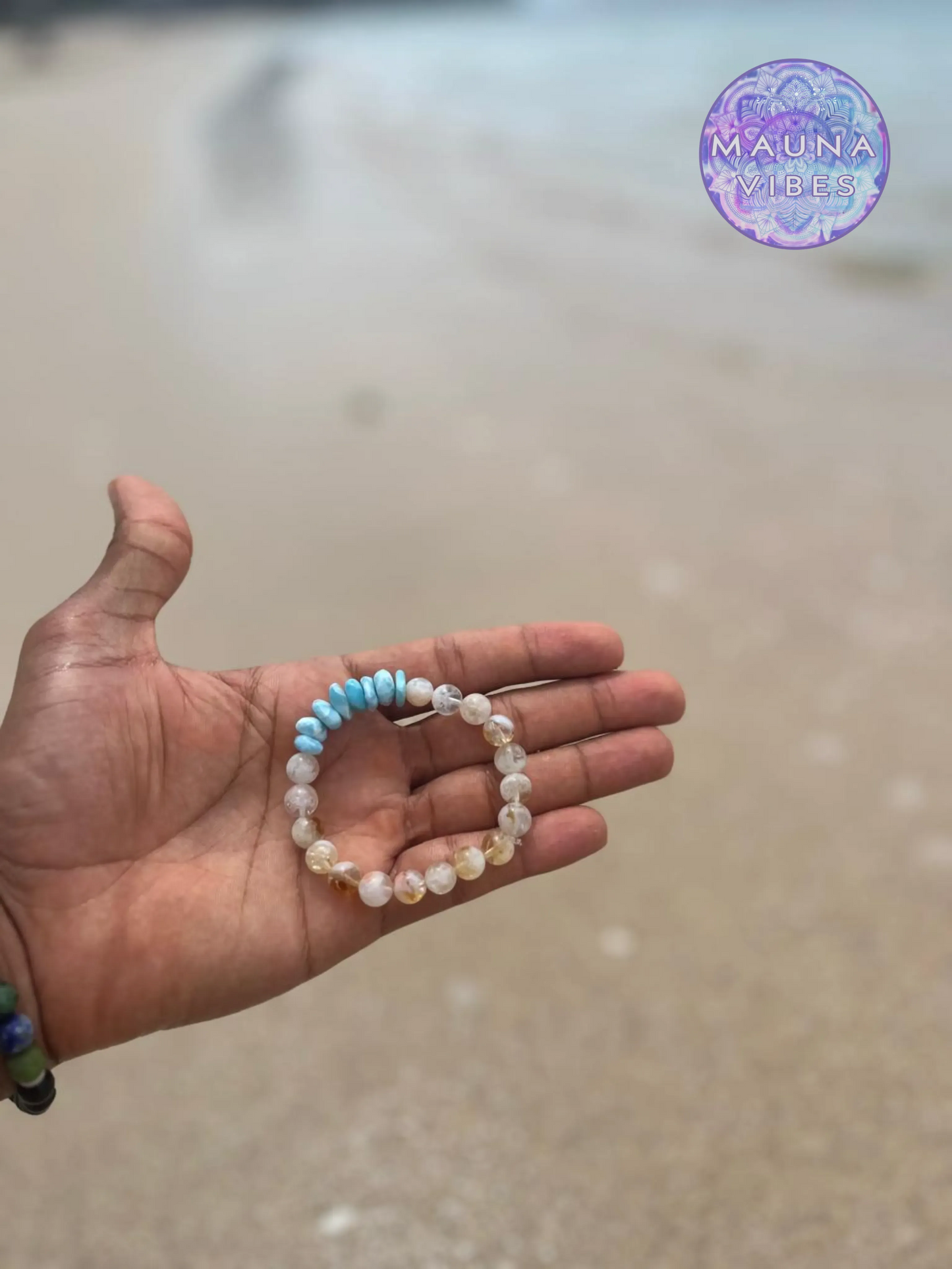 Larimar Bracelet with Citrine – Genuine Larimar Chips, 8mm Citrine Beads – Handmade Jewelry – Delicate Gift for Her – Caribbean Blue Stone.