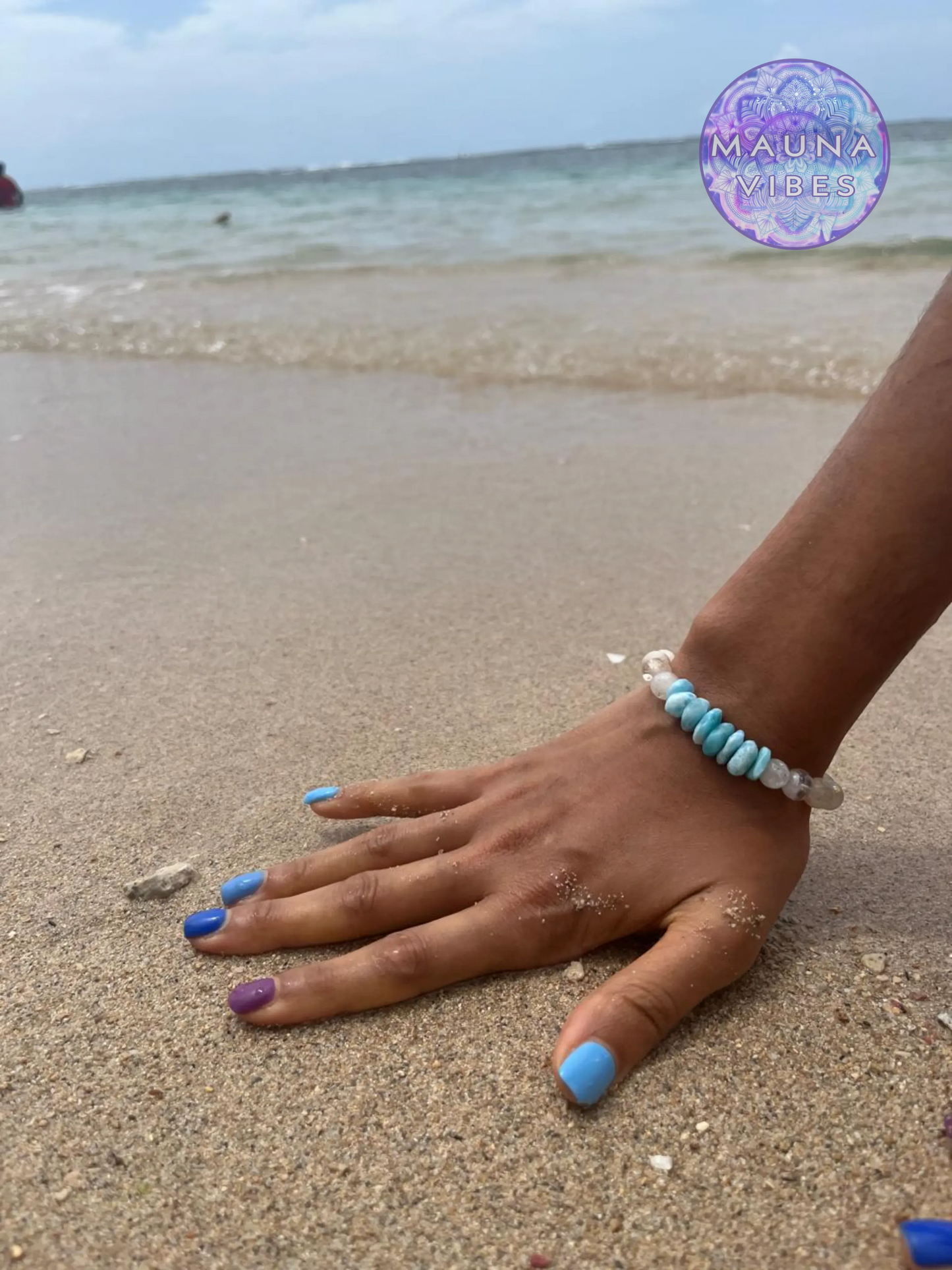 Larimar Bracelet with Citrine – Genuine Larimar Chips, 8mm Citrine Beads – Handmade Jewelry – Delicate Gift for Her – Caribbean Blue Stone.