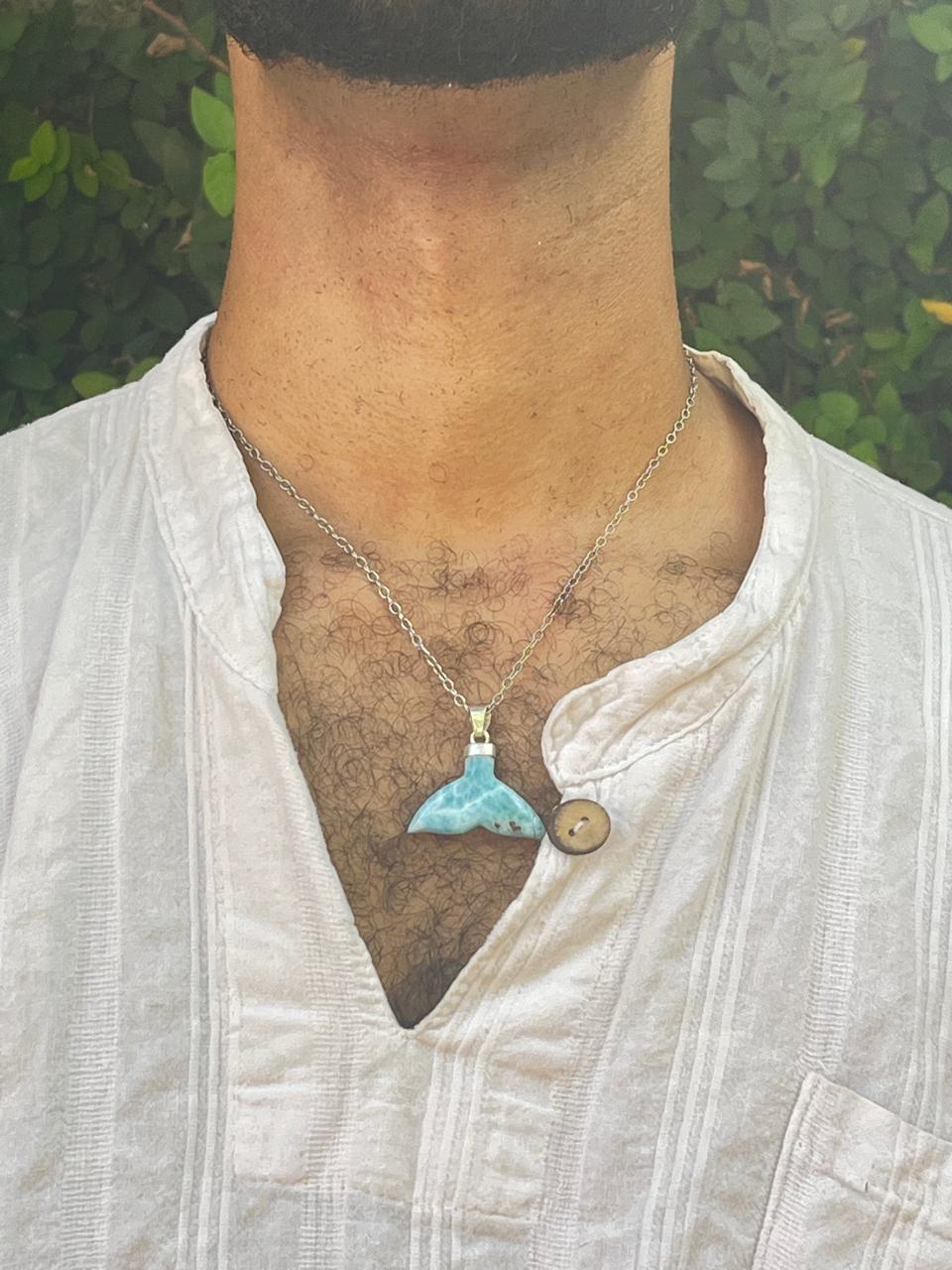 Larimar Tail Pendant – AAA Super Blue Larimar, Handmade Sterling Silver 925 Jewelry,Genuine Larimar, Made in the Dominican Republic