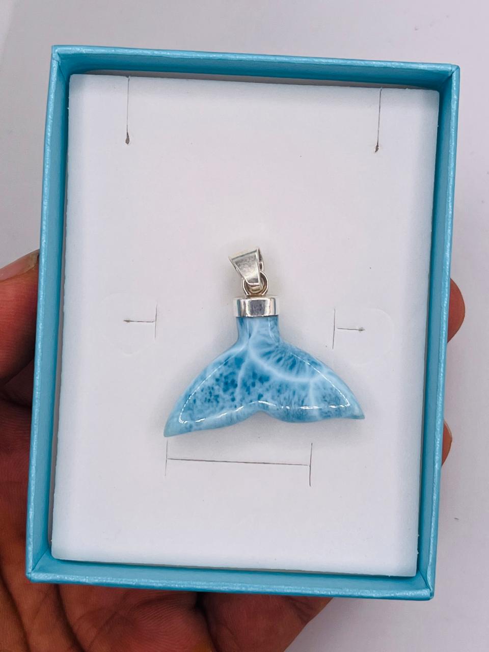 Larimar Tail Pendant – AAA Super Blue Larimar, Handmade Sterling Silver 925 Jewelry,Genuine Larimar, Made in the Dominican Republic