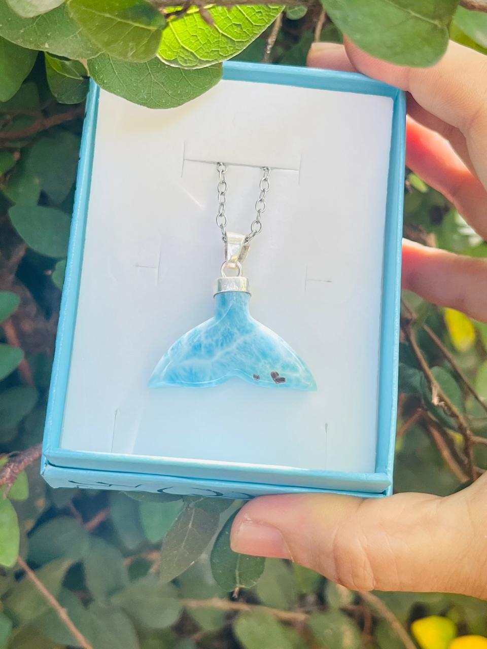 Larimar Tail Pendant – AAA Super Blue Larimar, Handmade Sterling Silver 925 Jewelry,Genuine Larimar, Made in the Dominican Republic