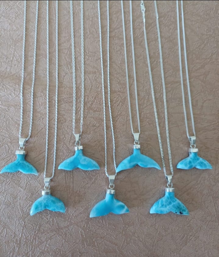 Larimar Tail Pendant – AAA Super Blue Larimar, Handmade Sterling Silver 925 Jewelry,Genuine Larimar, Made in the Dominican Republic