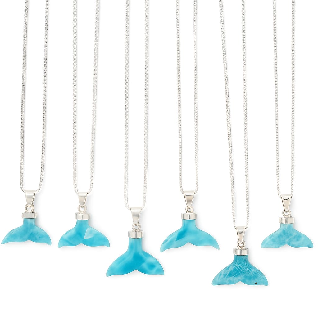 Larimar Tail Pendant – AAA Super Blue Larimar, Handmade Sterling Silver 925 Jewelry,Genuine Larimar, Made in the Dominican Republic