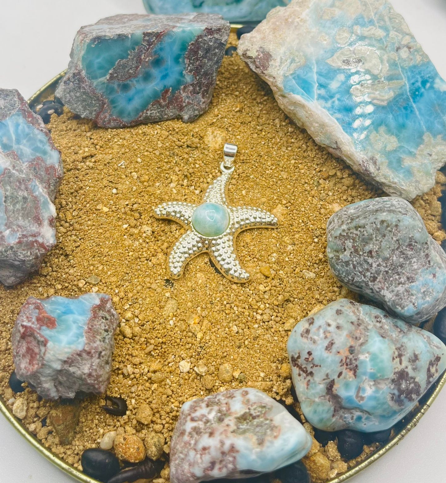 Larimar Starfish Pendant Necklace With 925 Sterling Silver Hook Ocean Jewelry Gift