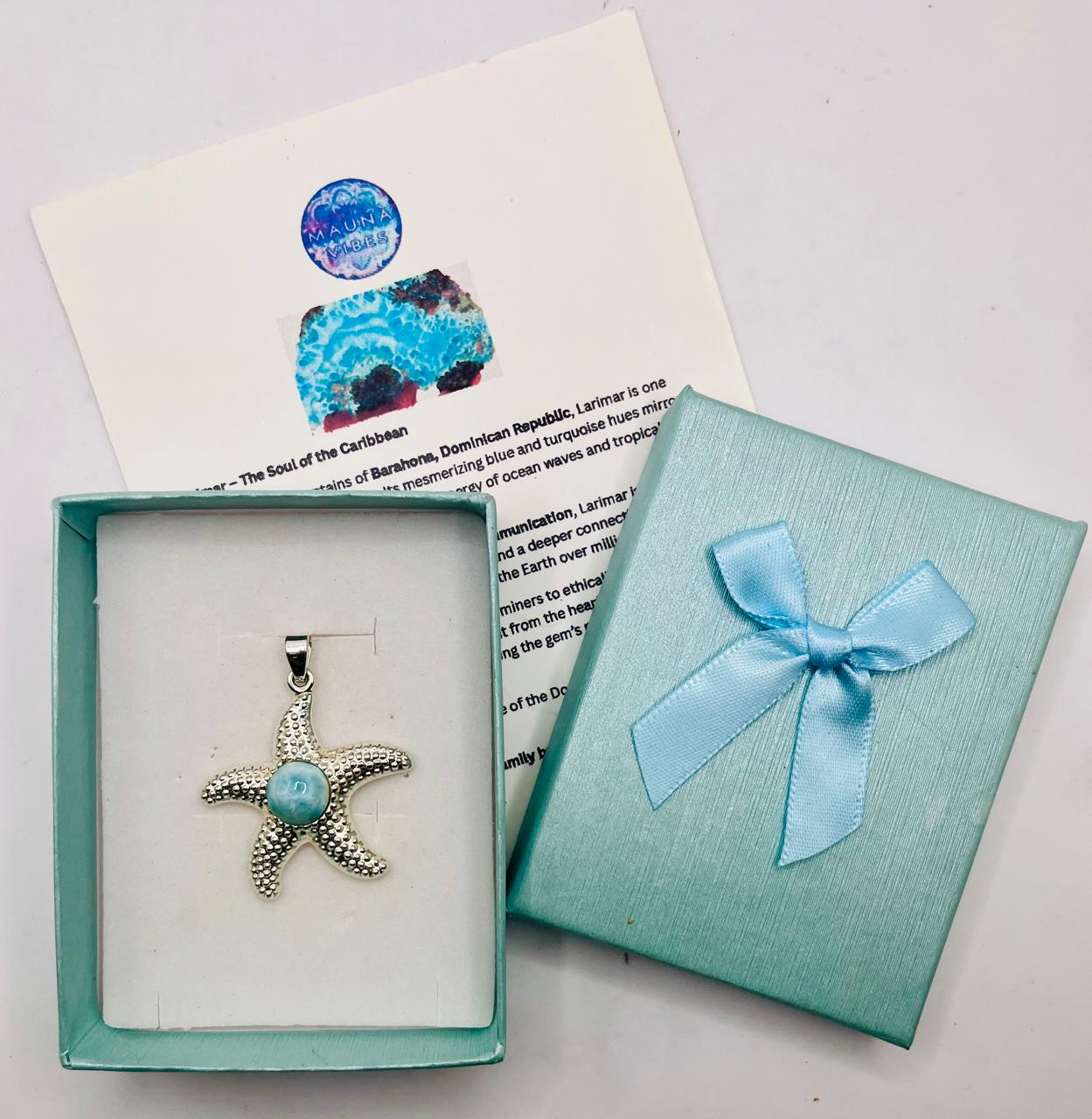 Larimar Starfish Pendant Necklace With 925 Sterling Silver Hook Ocean Jewelry Gift