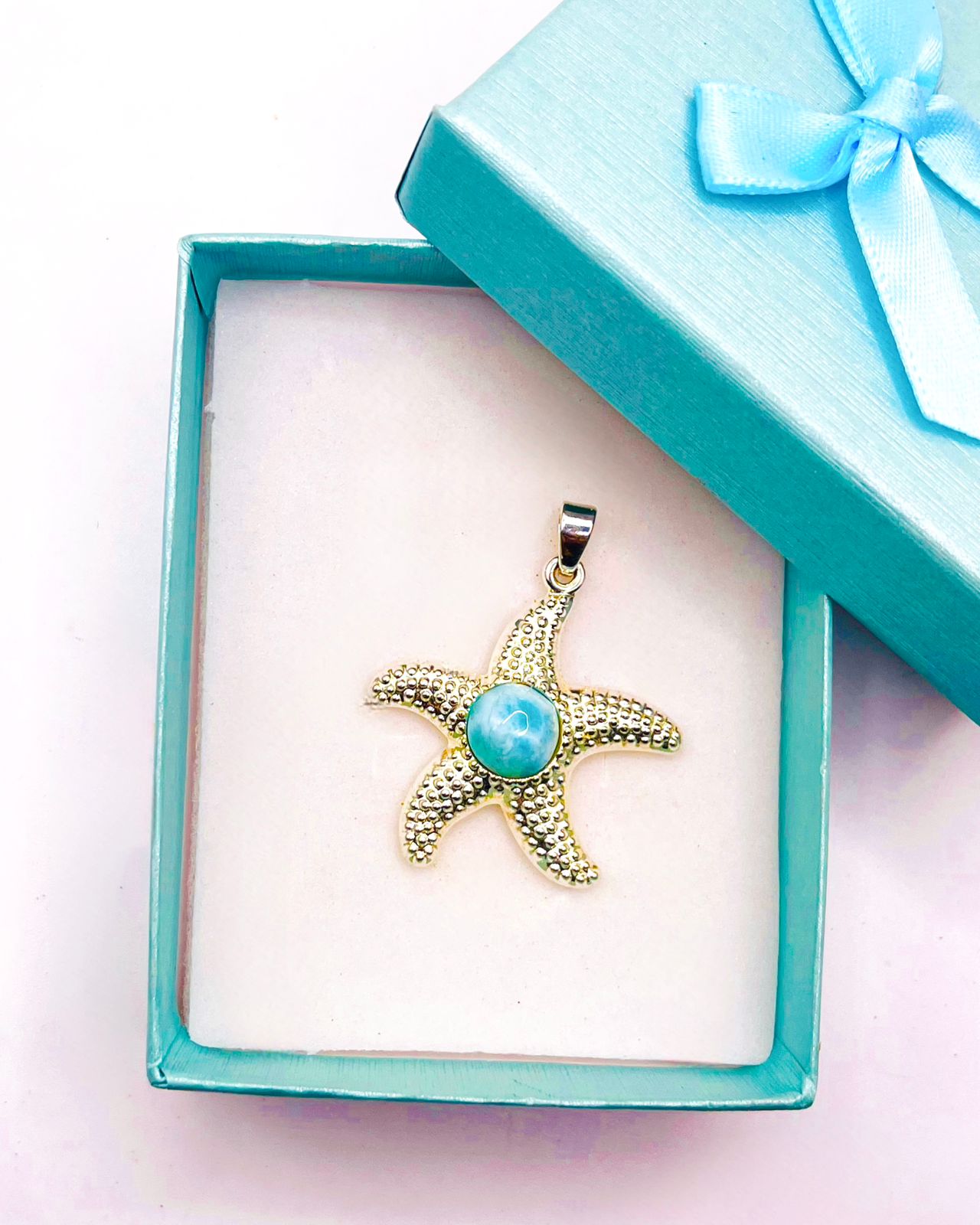 Larimar Starfish Pendant Necklace With 925 Sterling Silver Hook Ocean Jewelry Gift