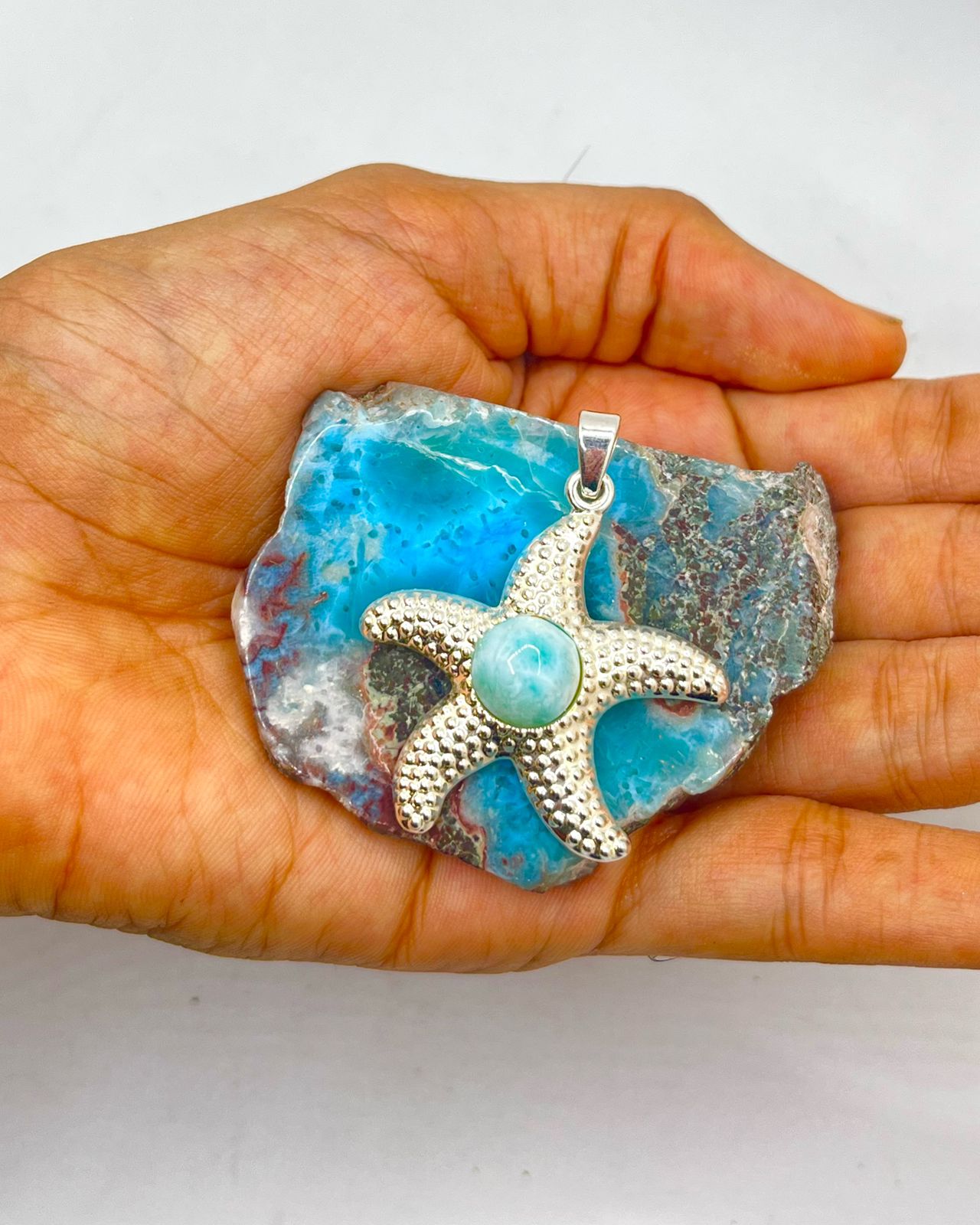 Larimar Starfish Pendant Necklace With 925 Sterling Silver Hook Ocean Jewelry Gift