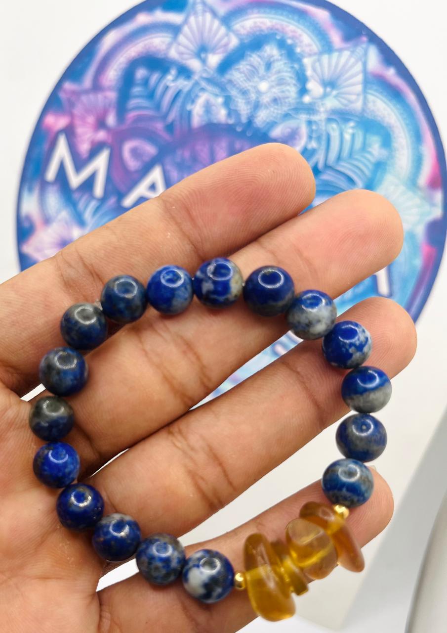 Lapis lazuli Bracelet with Dominican Amber