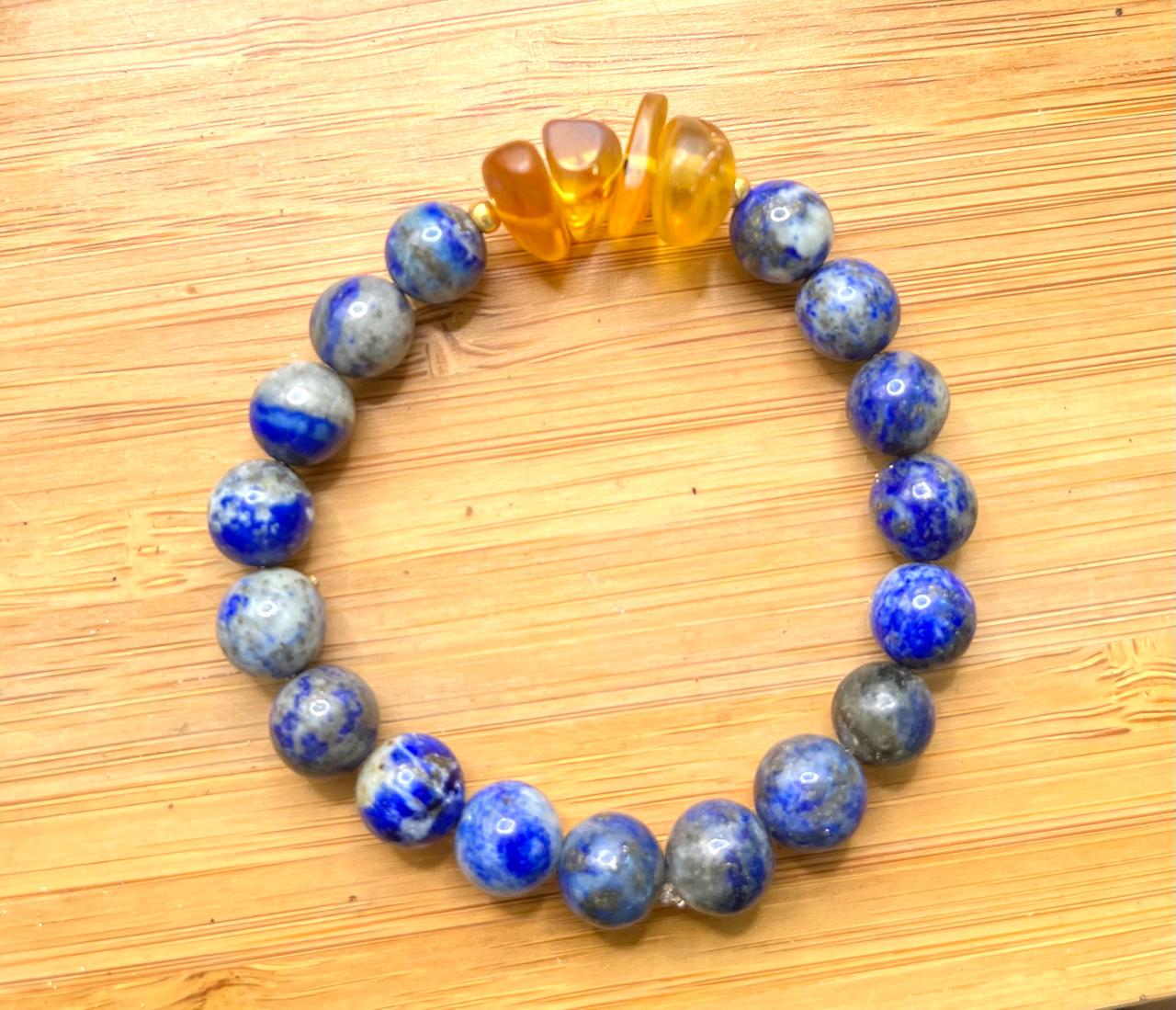 Lapis lazuli Bracelet with Dominican Amber