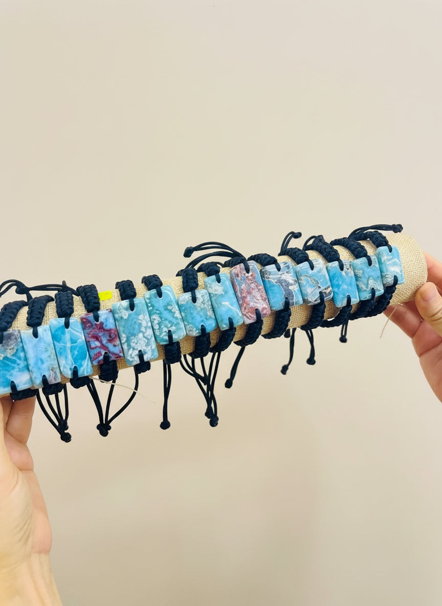 Pulsera de Larimar - Pulsera ajustable unisex de macramé azul de República Dominicana