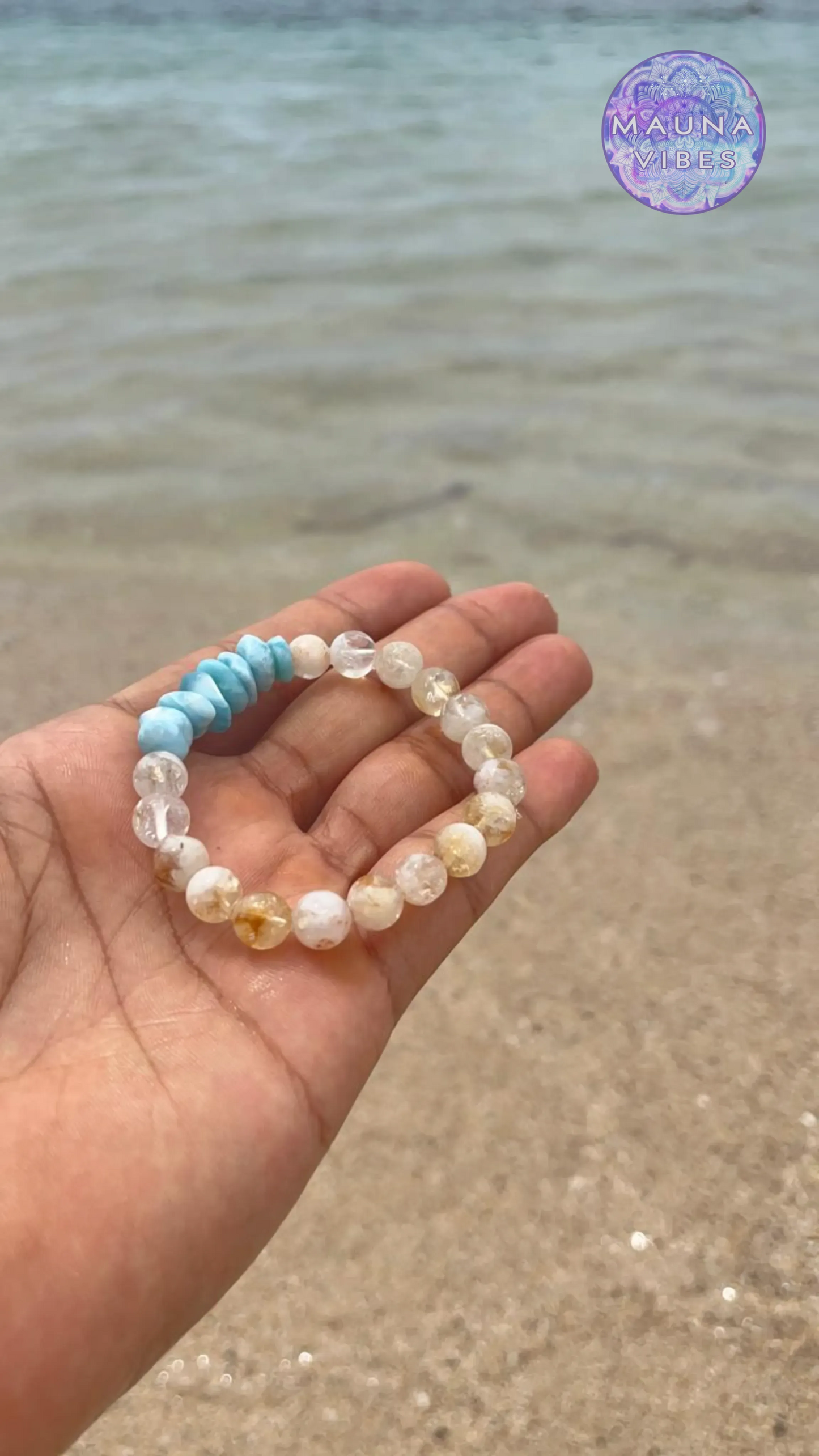 Larimar Bracelet with Citrine – Genuine Larimar Chips, 8mm Citrine Beads – Handmade Jewelry – Delicate Gift for Her – Caribbean Blue Stone.