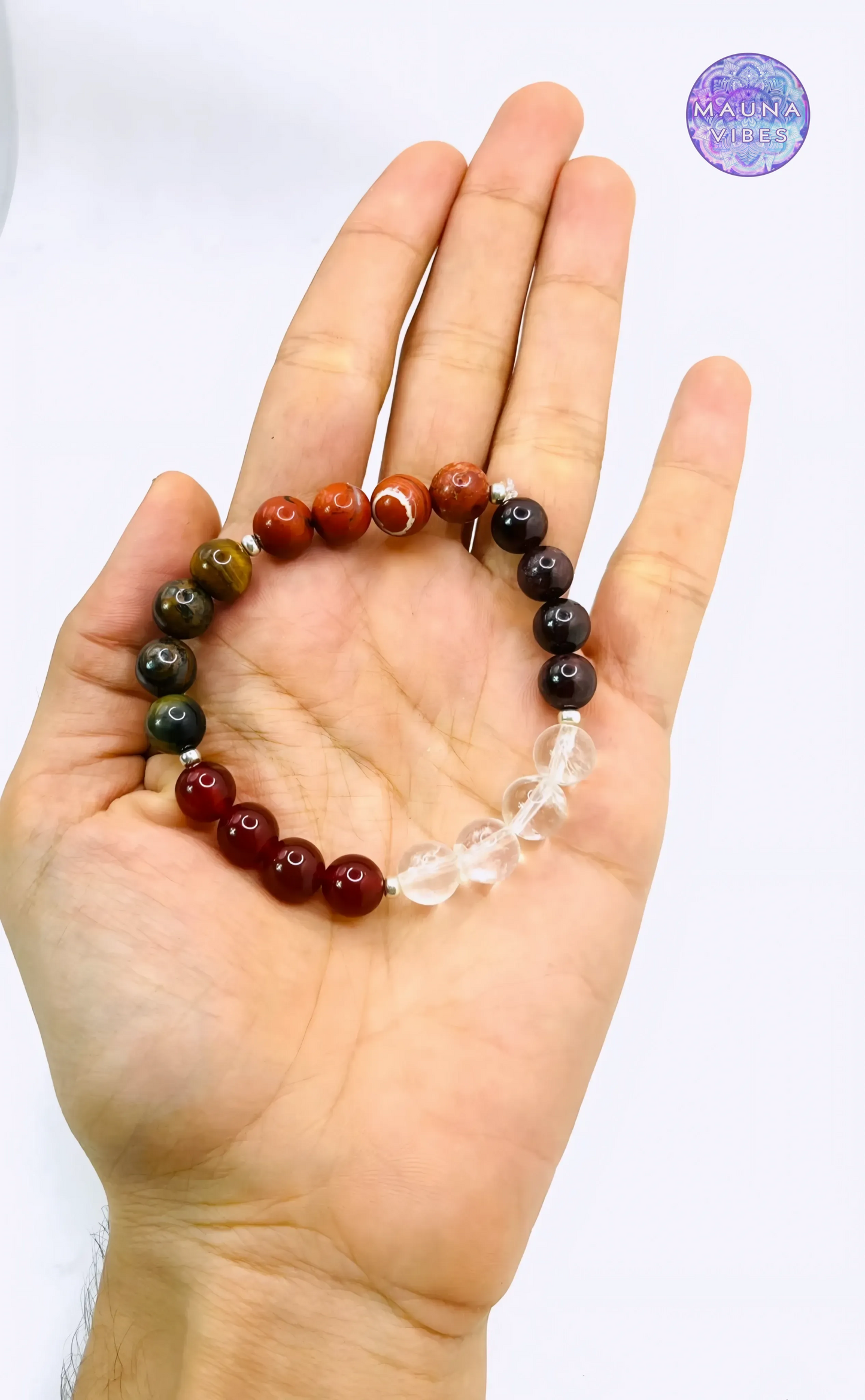 Aries Zodiac Bracelet – Tiger’s Eye, Red Jasper, Garnet, Carnelian & Clear Quartz
