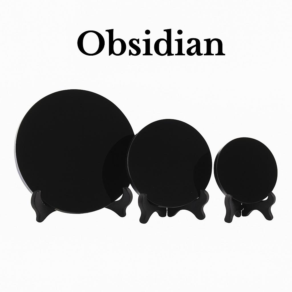 Natural Obsidian Mirror with Base – Spiritual Protection, Altar & Home Decor (40–120mm)