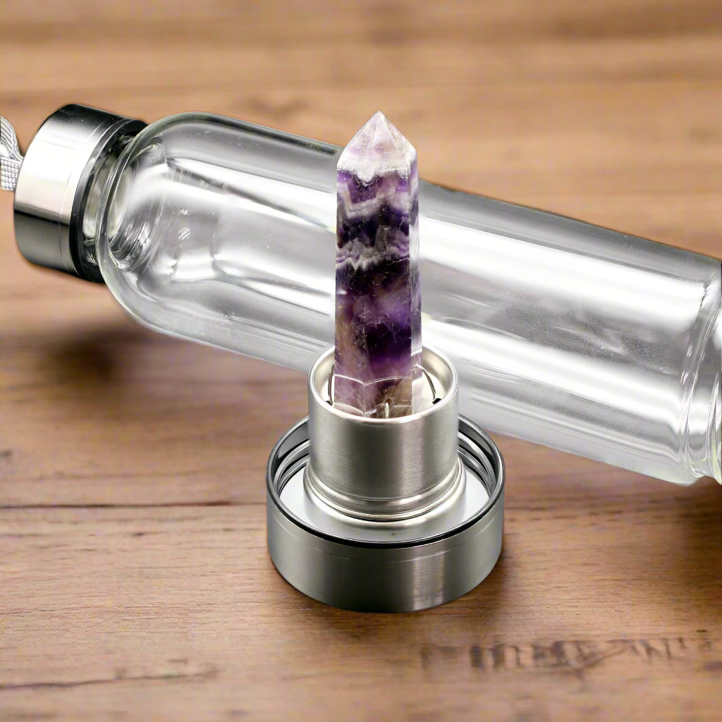 Botella de agua con infusión de cristales: botella de piedras preciosas naturales para sanación energética y bienestar de Mauna Vibes 💎✨