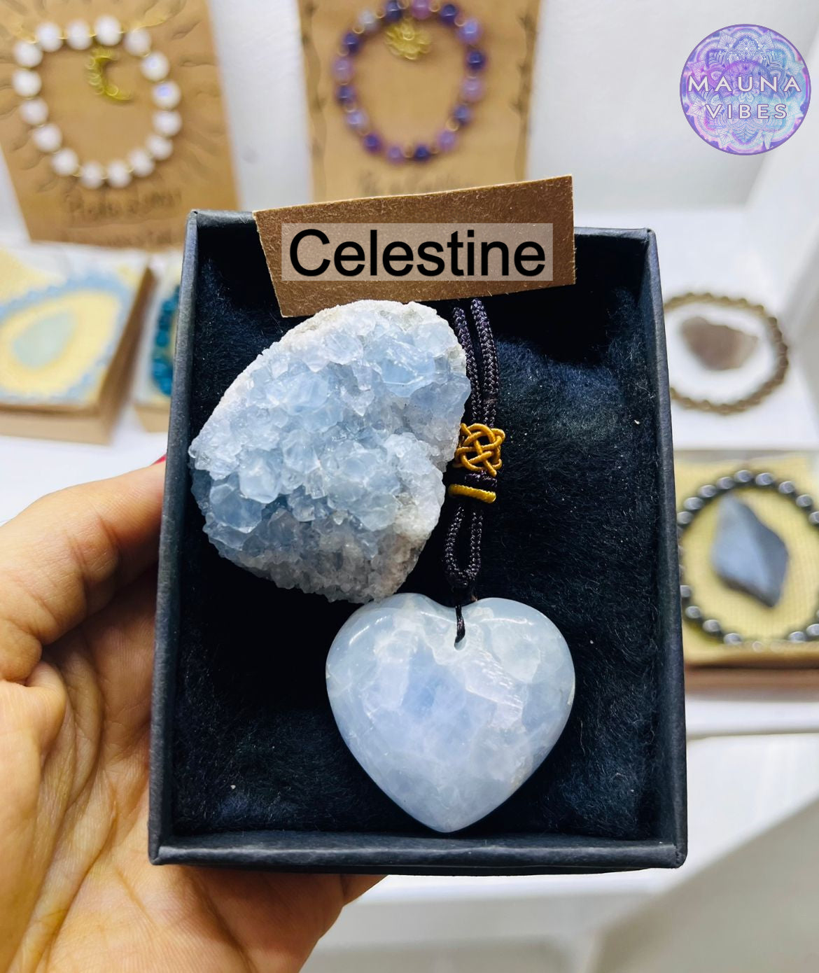 Collar de corazón de celestina natural para mujer: sanación espiritual, intuición y energía serena