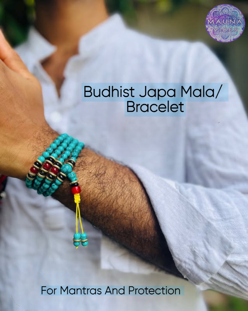 Pulsera/collar Mala de turquesa y howlita con 108 cuentas: cuentas de 6 mm para meditación, manifestación y curación.
