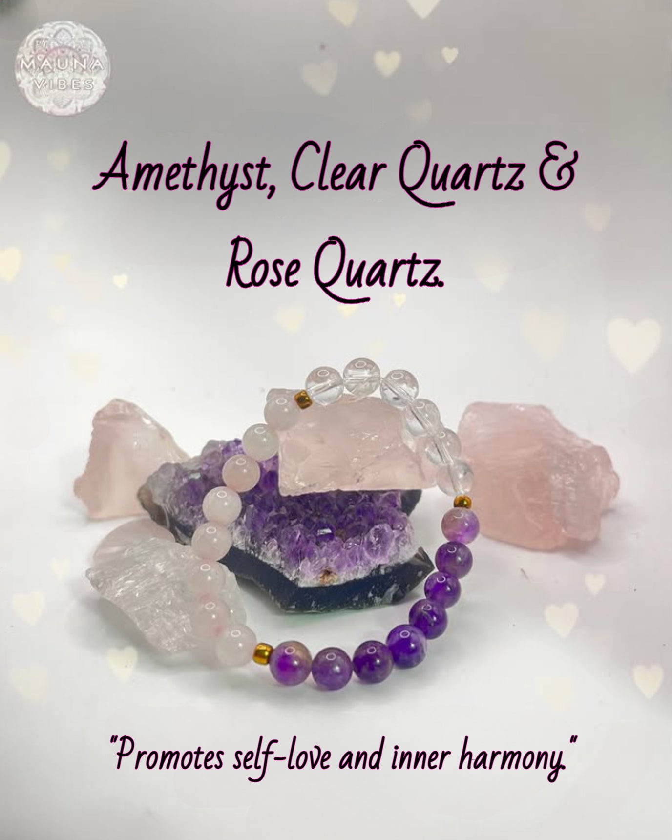 Love Attraction Bracelets for Love, Healing, and Self-Love Rose Quartz, Amethyst, Strawberry Quartz, Larimar, Rhodonite, Obsidian.