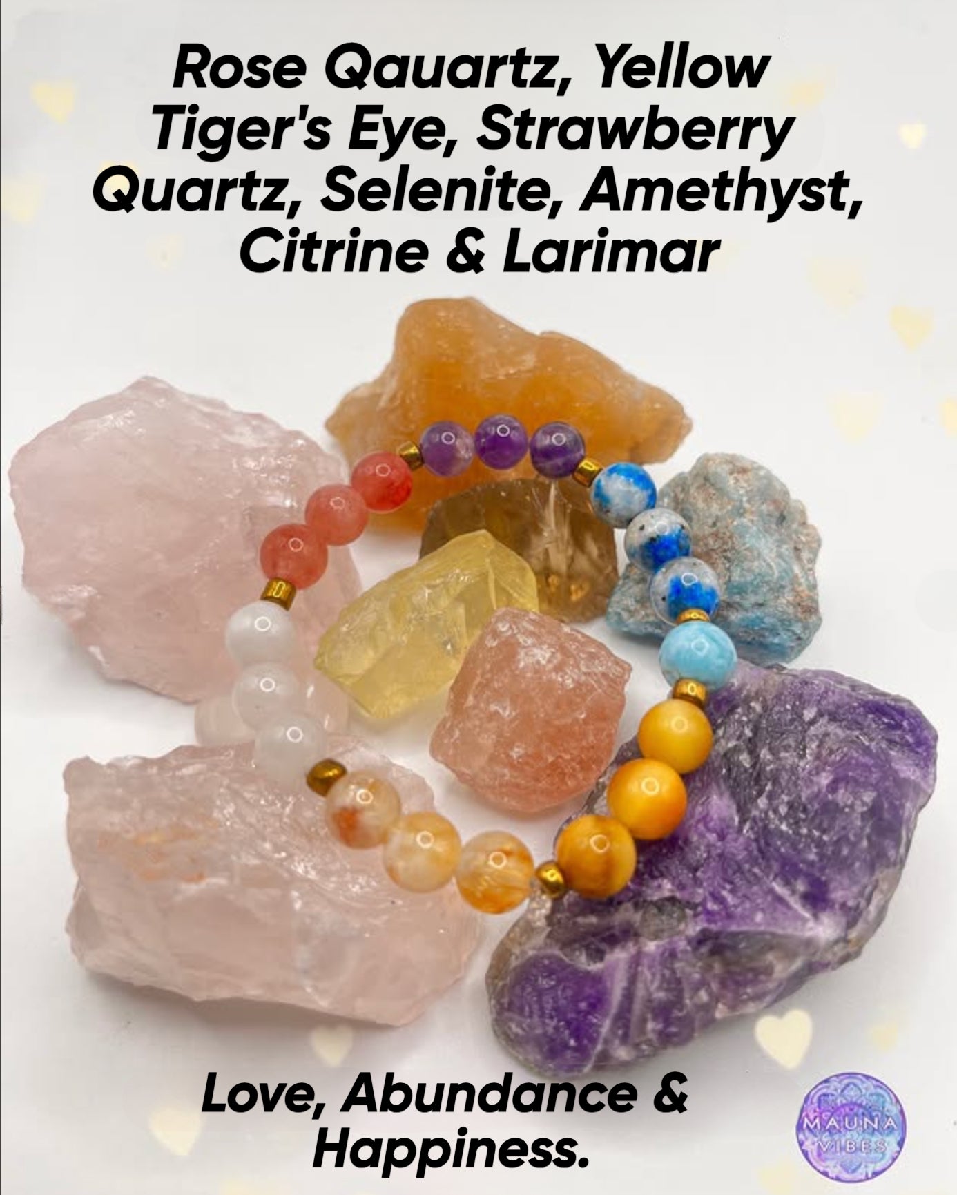 Love Attraction Bracelets for Love, Healing, and Self-Love Rose Quartz, Amethyst, Strawberry Quartz, Larimar, Rhodonite, Obsidian.