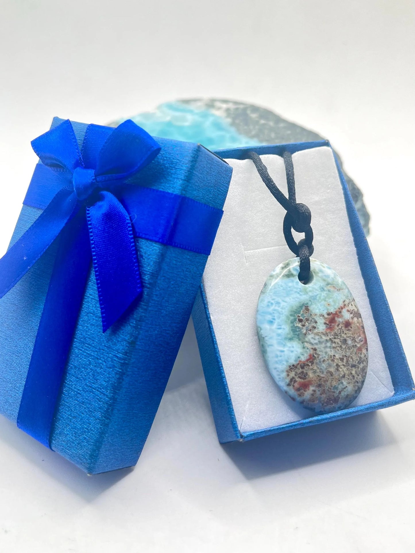 Larimar Necklace – Handmade Blue Dominican Larimar Slab Pendant for Men and Women