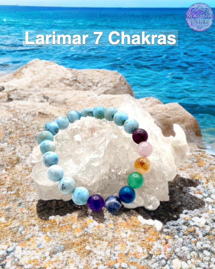 Pulsera de chakras con larimar auténtico: pulsera ajustable con cuentas de cristal para equilibrio, meditación y apoyo energético | Regalo para hombres y mujeres