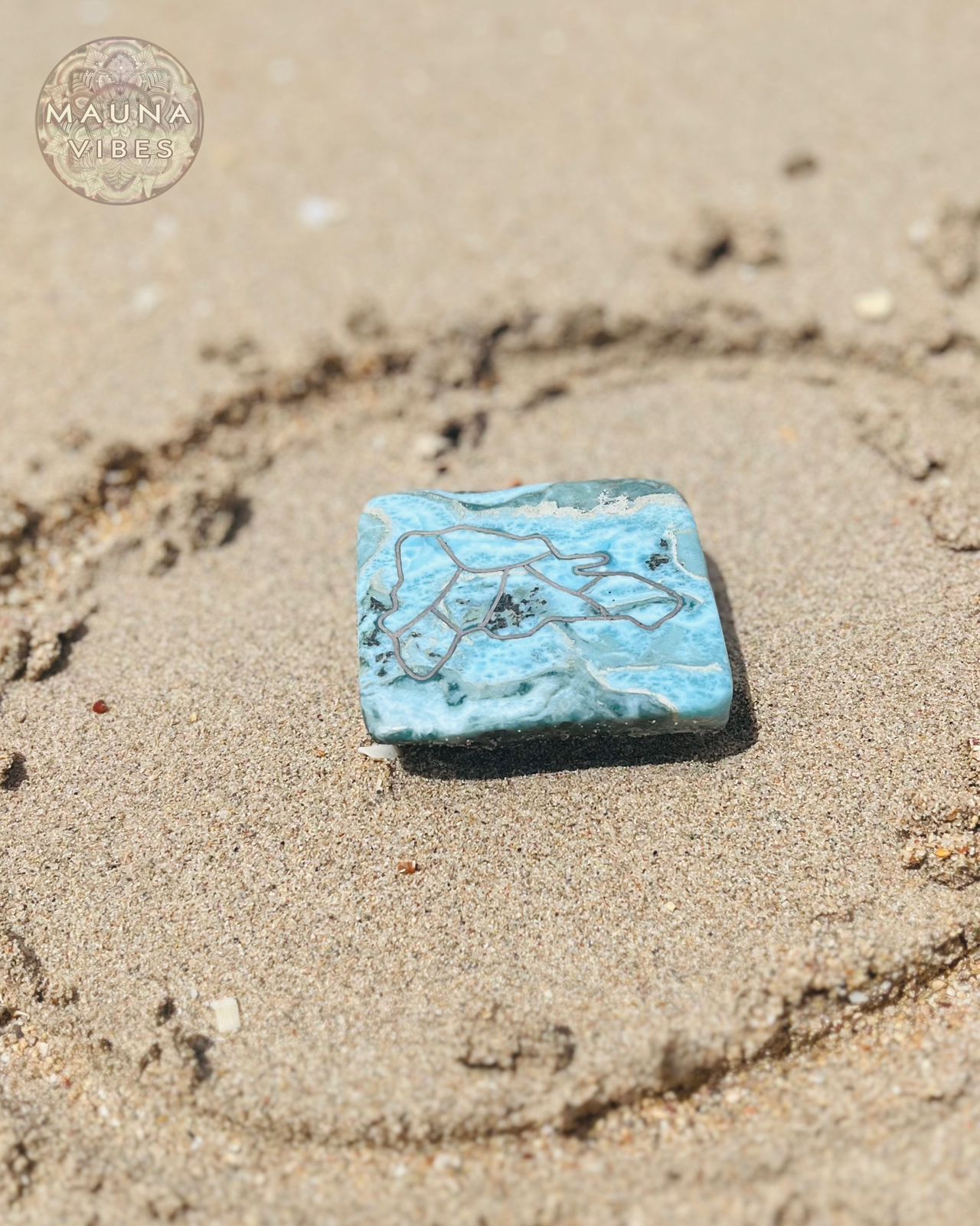 Dominican Republic Carved Larimar Slab – 214.6g Rare Caribbean Gemstone with Dominican Island Map Outline- Collectible Larimar Stone.
