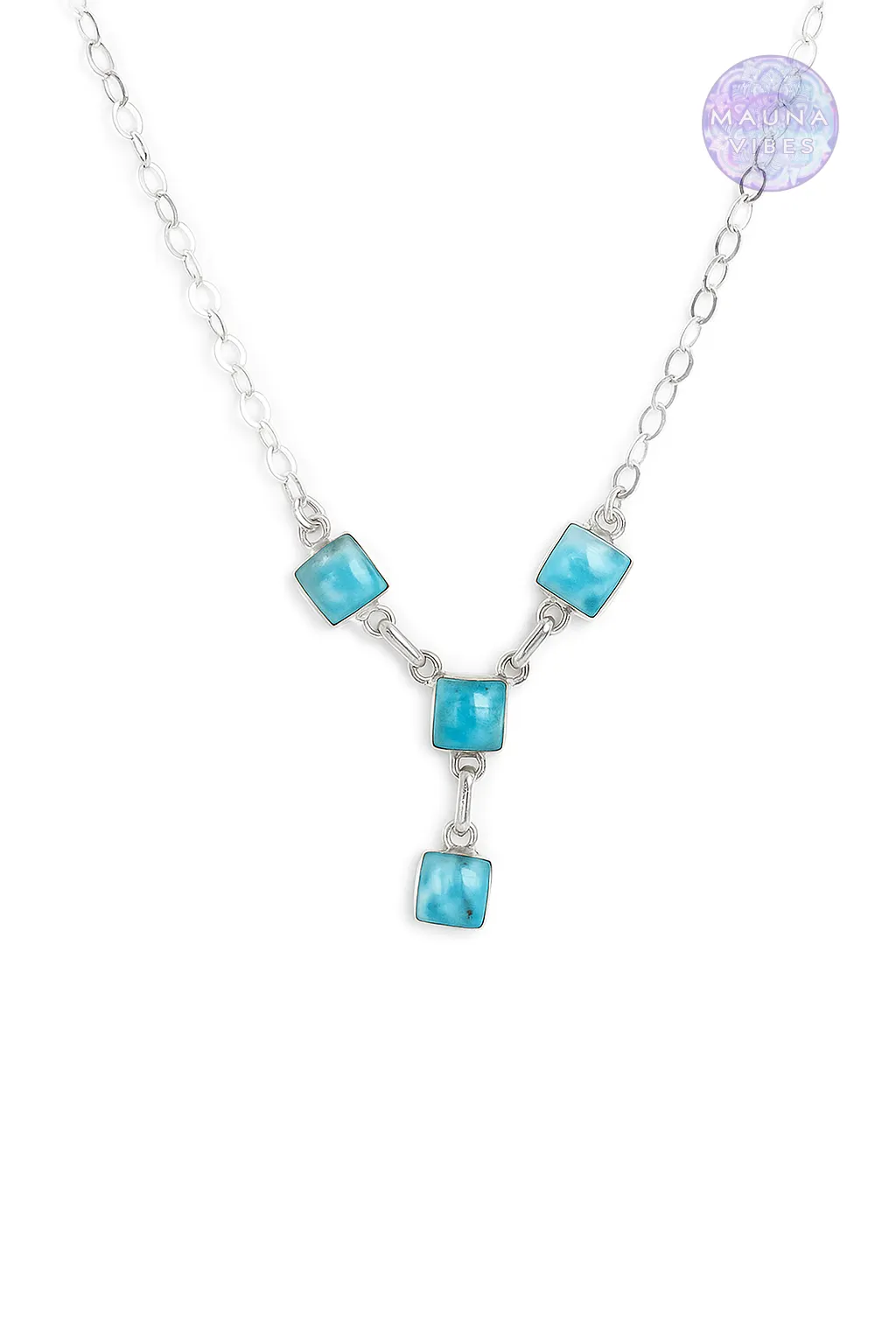 Collar con colgante de larimar en forma de Y de plata de ley 925 para mujer
