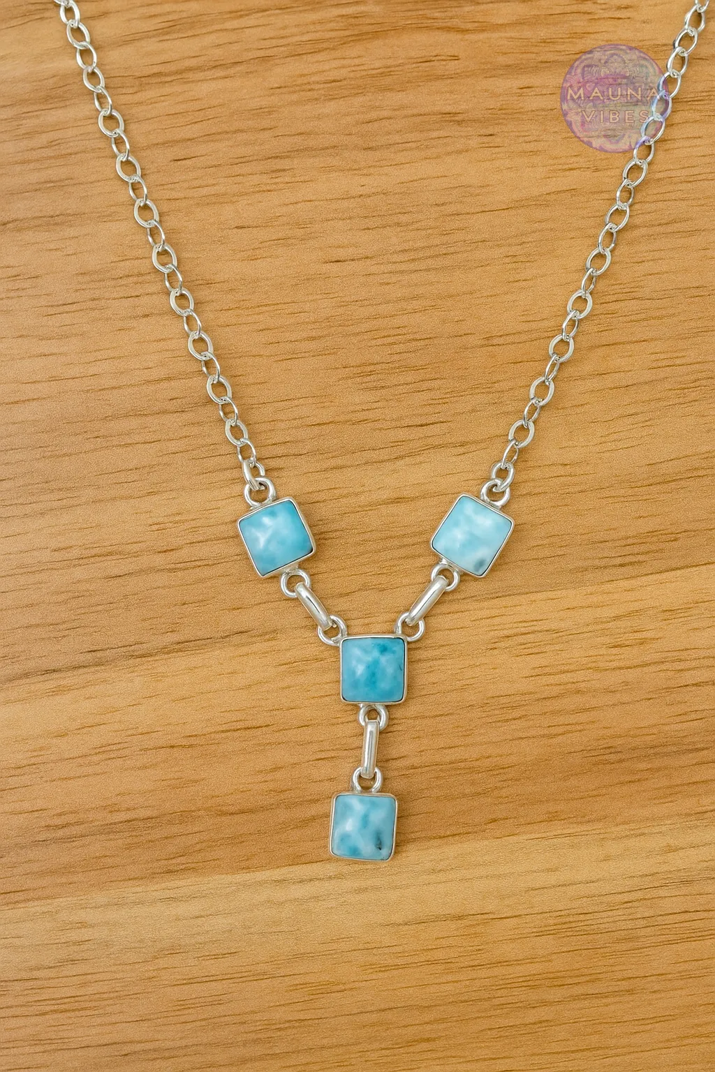 Collar con colgante de larimar en forma de Y de plata de ley 925 para mujer