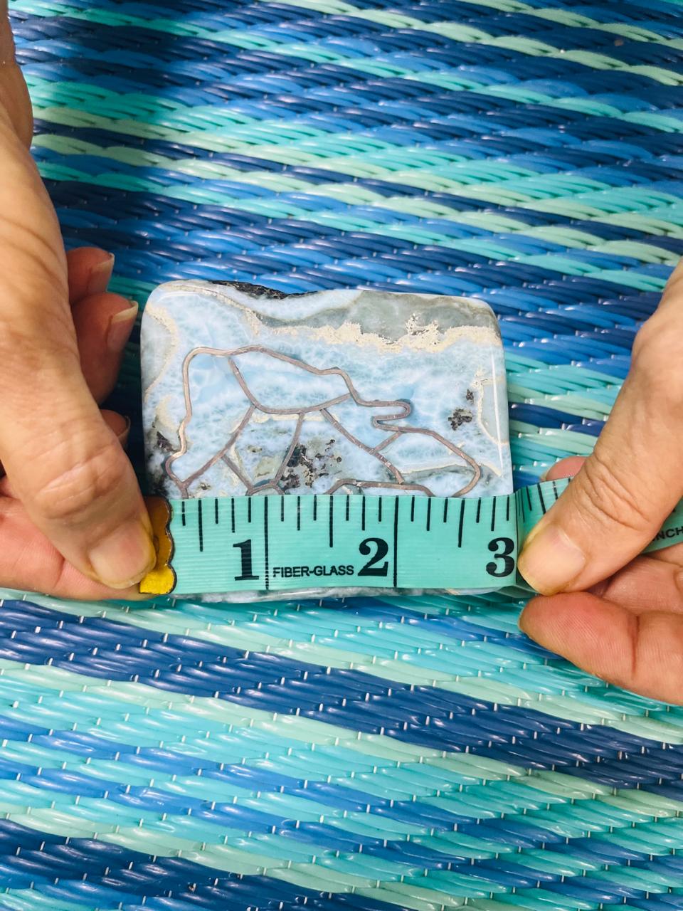 Dominican Republic Carved Larimar Slab – 214.6g Rare Caribbean Gemstone with Dominican Island Map Outline- Collectible Larimar Stone.
