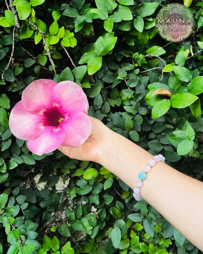 Cuarzo rosa y larimar – Conjunto de joyería con collar, pulsera y pendientes
