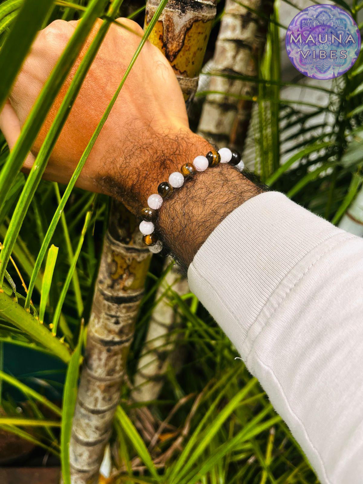 Pulsera de Cuarzo Rosa y Ojo de Tigre: Amor, Confianza y Coraje para Hombres y Mujeres