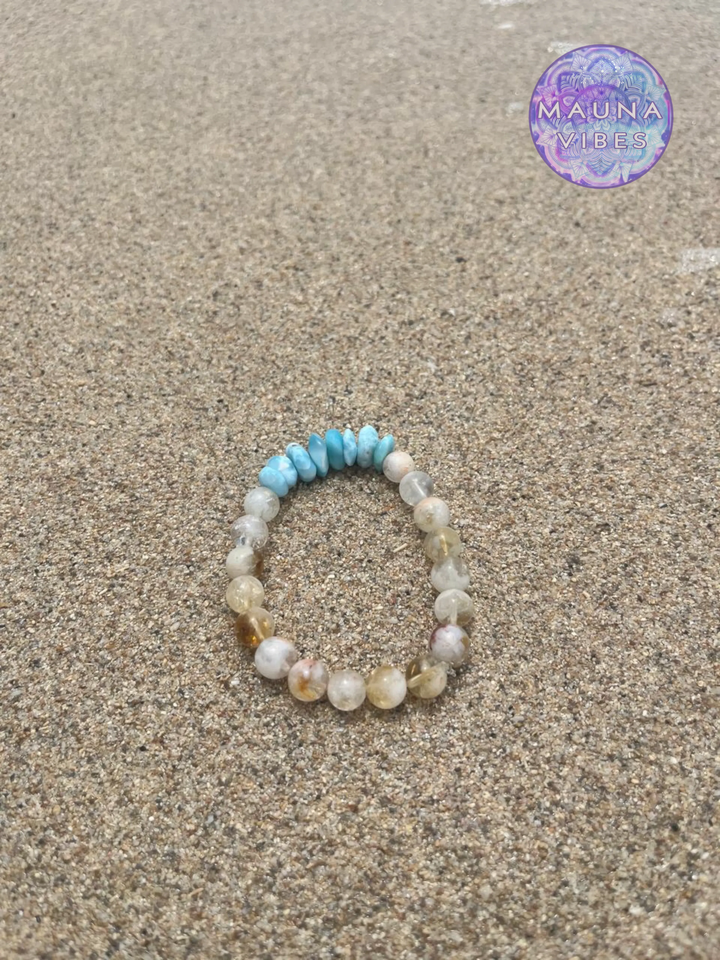 Larimar Bracelet with Citrine – Genuine Larimar Chips, 8mm Citrine Beads – Handmade Jewelry – Delicate Gift for Her – Caribbean Blue Stone.