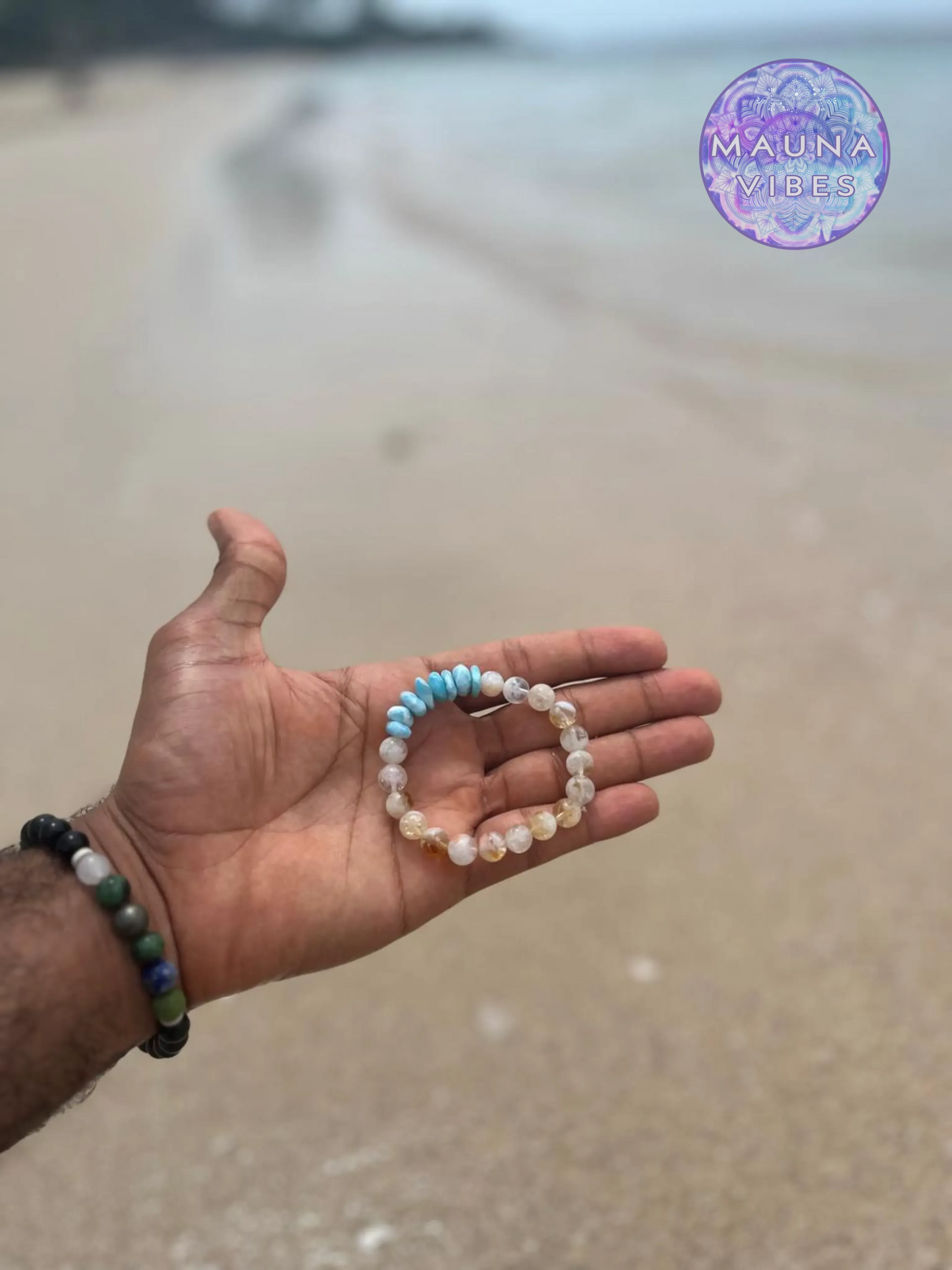 Larimar Bracelet with Citrine – Genuine Larimar Chips, 8mm Citrine Beads – Handmade Jewelry – Delicate Gift for Her – Caribbean Blue Stone.
