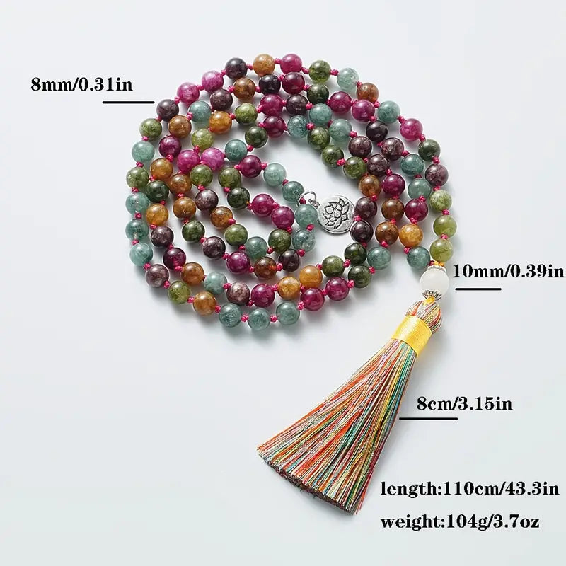Collar de turmalina multicolor con 108 cuentas de japa mala para yoga y meditación para mujer