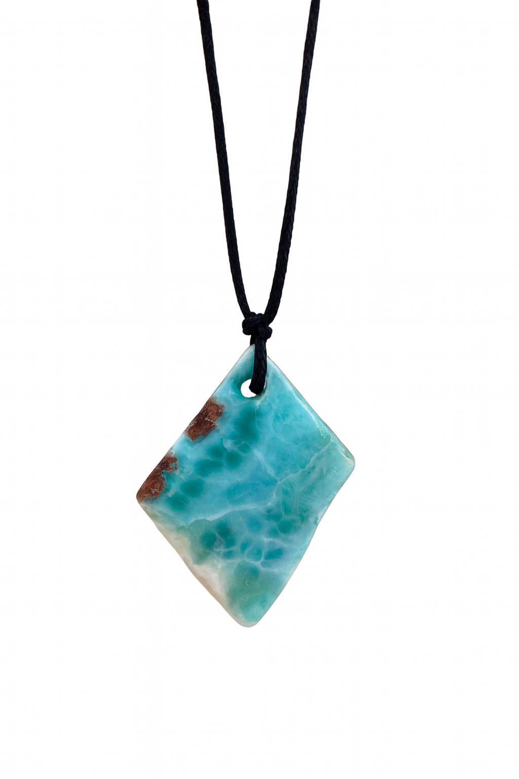 Collar con colgante de larimar en rodajas AAA, piedra preciosa azul dominicana, cuerda ajustable para hombre y mujer