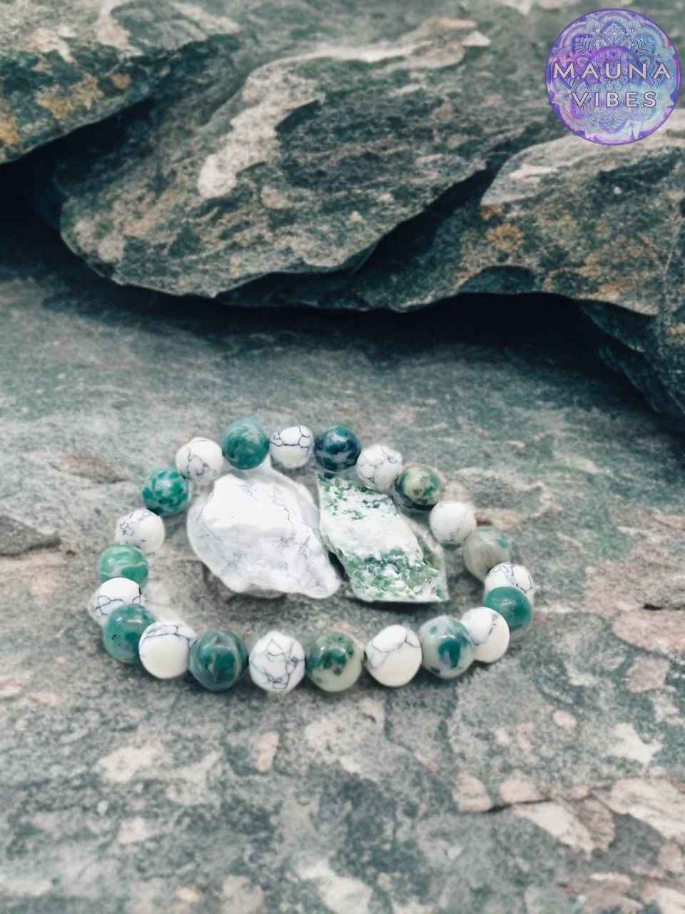 Pulsera de howlita y ágata arbórea para hombre y mujer: calma, equilibrio, conexión con la naturaleza, alivio del estrés, meditación, crecimiento espiritual, pulsera de piedra natural, regalo de mindfulness.