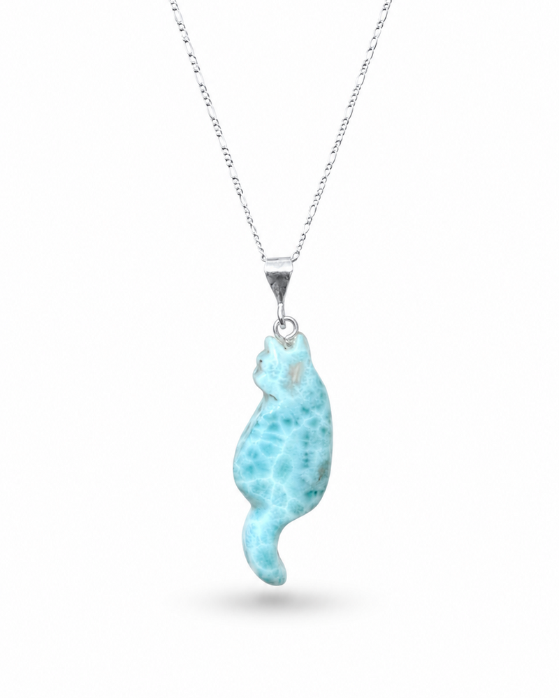 Larimar Cat Pendant Necklace, 925 Sterling Silver