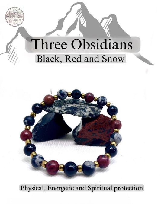 Three Obsidian Protection Bracelet (Red, Black, and Snow): 🔴⚫❄️