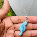 Larimar Cat Pendant Necklace, 925 Sterling Silver