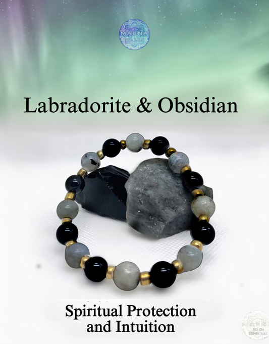 Labradorite & Obsidian Bracelet for Men and Women – Intuition, Protection and Energy Shield