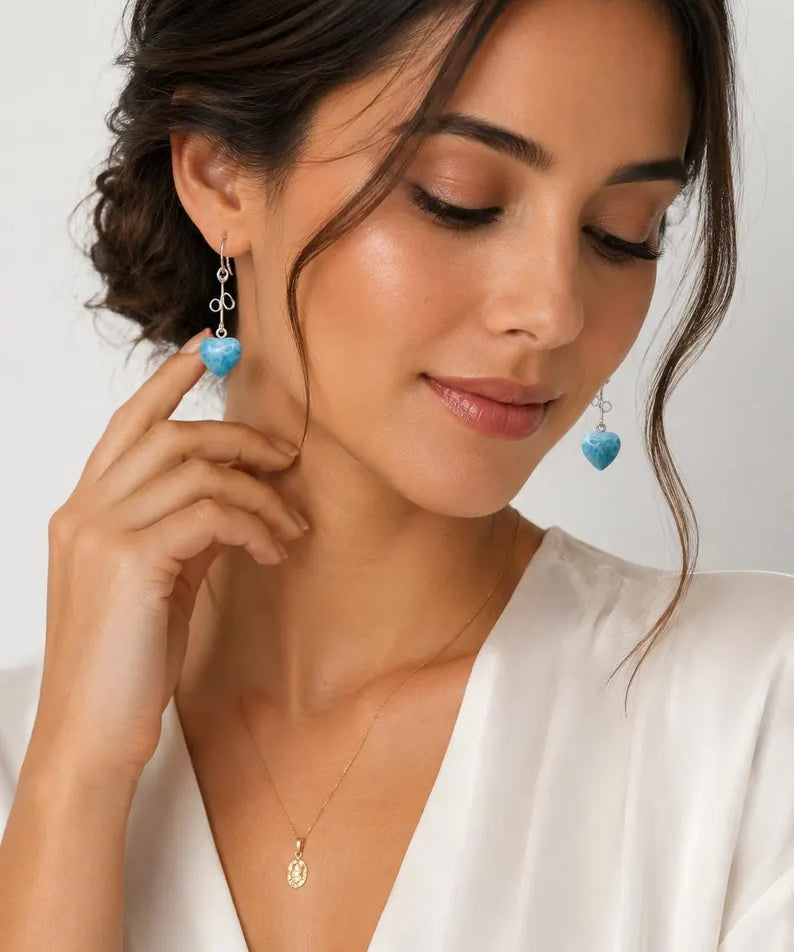 Larimar Heart Drop Earrings – Sterling Silver Ocean Blue Jewelry