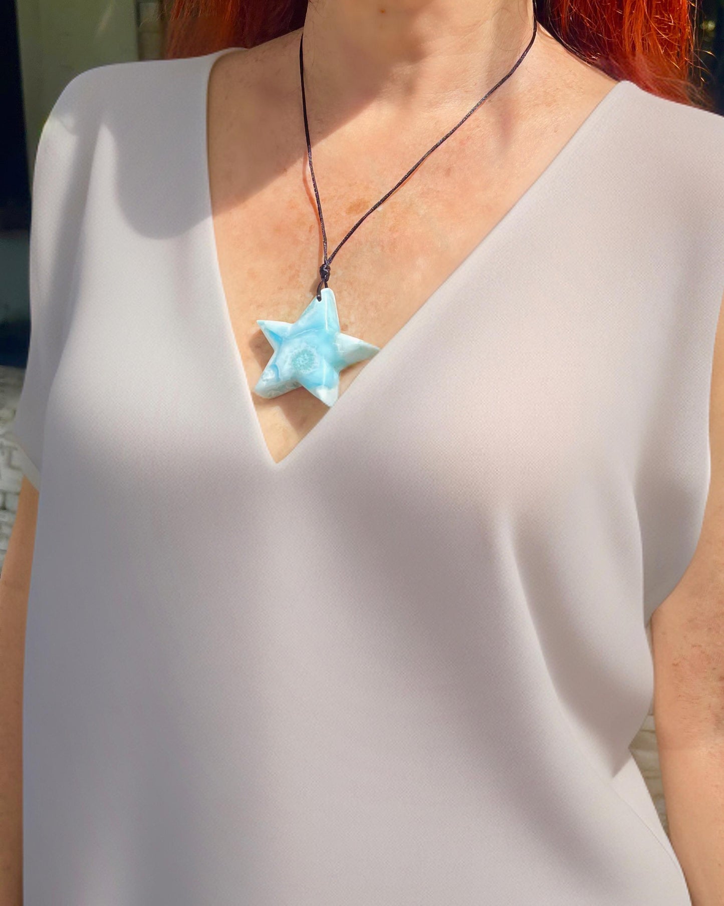 Larimar Star Pendant Necklace for Men & Women- Genuine Blue Dominican Stone Jewelry Gift