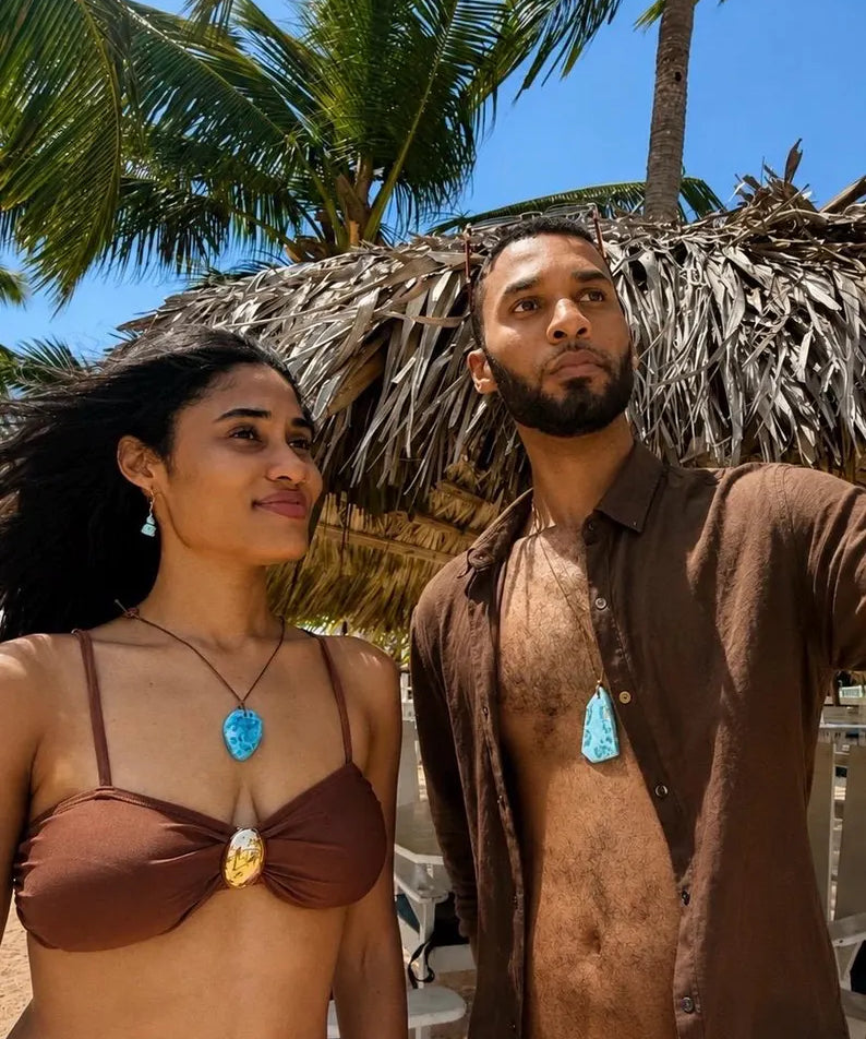 Larimar Stone Necklace – AAA Natural Super Blue Dominican Stone for Men & Women