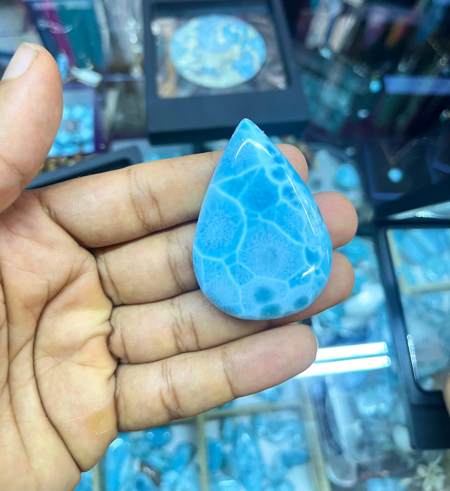 36g Larimar Cabochon Palmstone- AAA Dominican Larimar Freeform for Collectors & Jewelry Makers